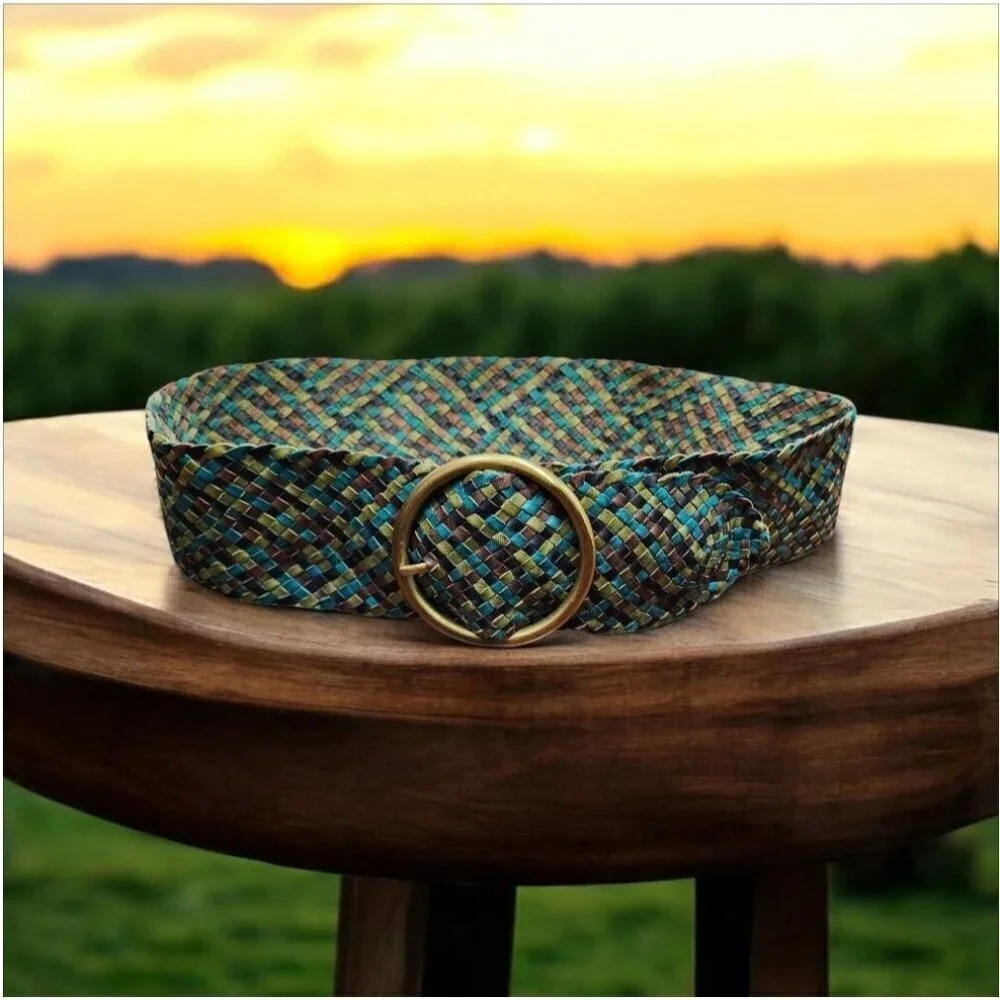 Kookai Wide Braided Belt Large Brass Oval Buckle EUC 38 